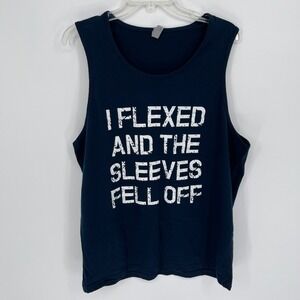 Next Level Men's Navy Blue Flexed‎ The Sleeves Fell Off Graphic Tank Top Size XL